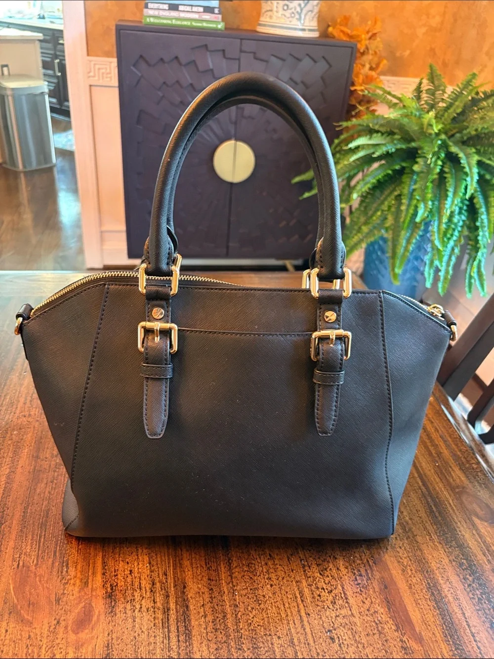 Michael Kors Black Saffiano Satchel with Gold Hardware